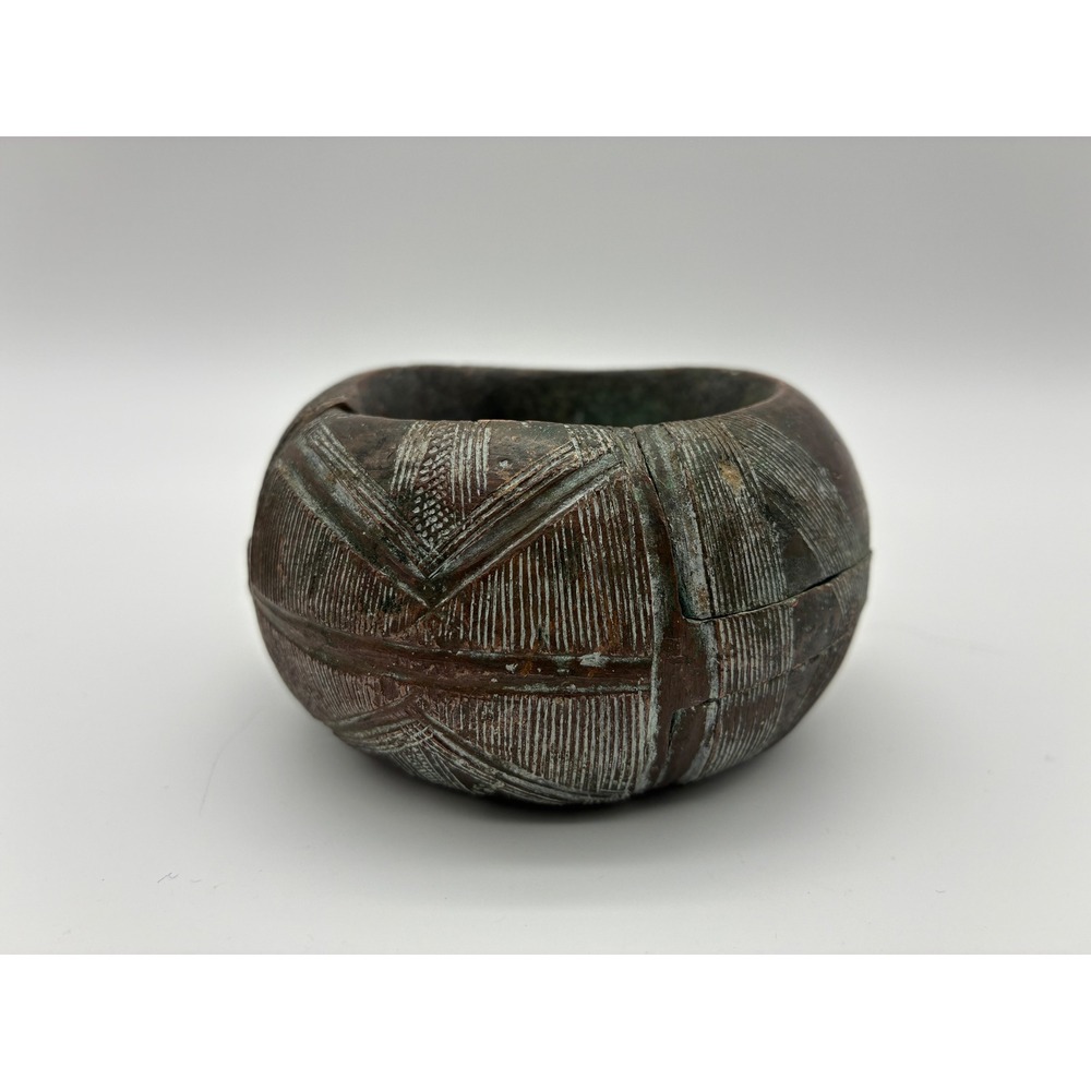 Antique African Copper Alloy Currency Bangle Heavy Cast Chevron Hatched 3.5in